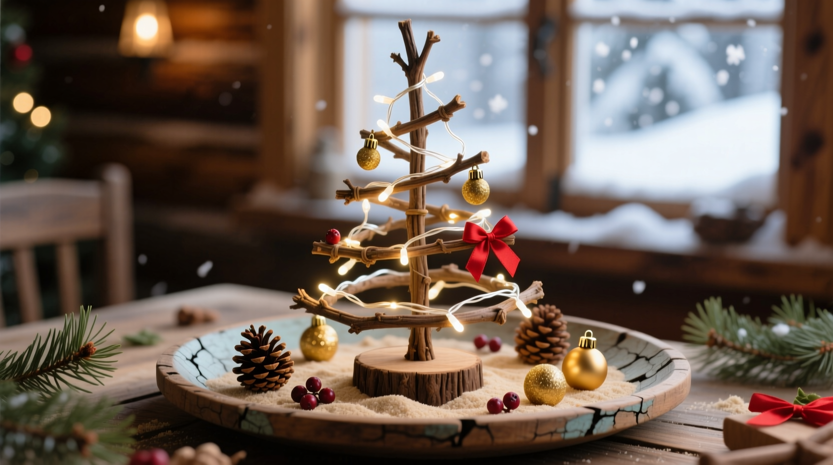 how to make a mini tabletop christmas tree with fairy lights and twigs