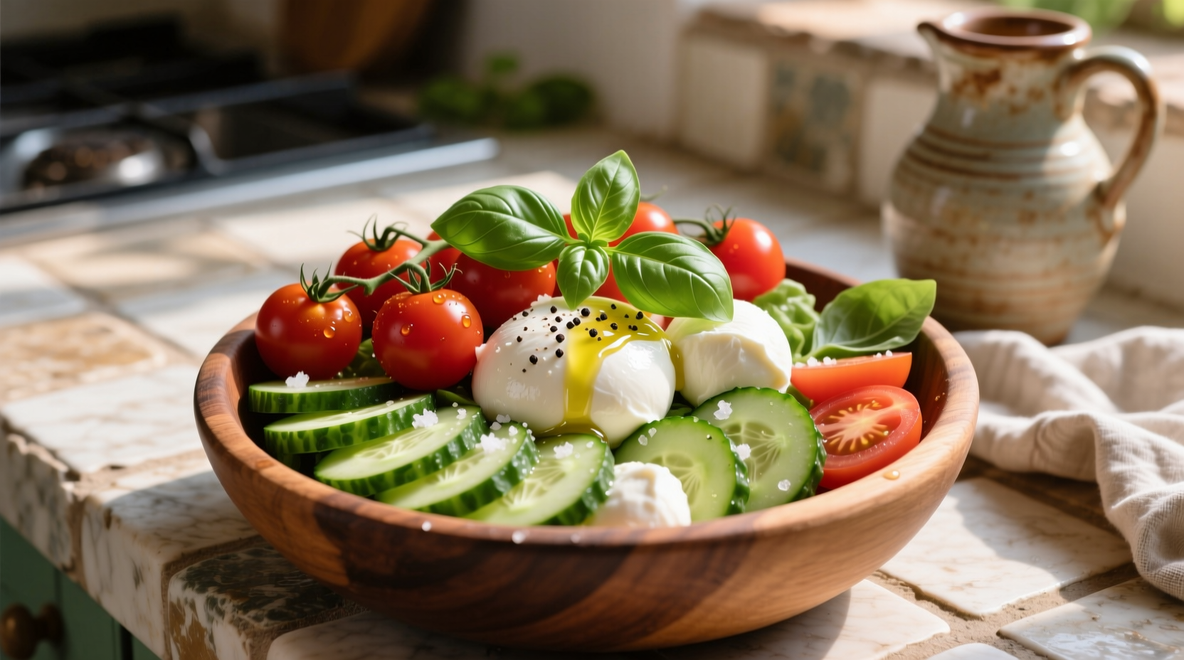 Fresh mozzarella cucumber tomato salad ingredients