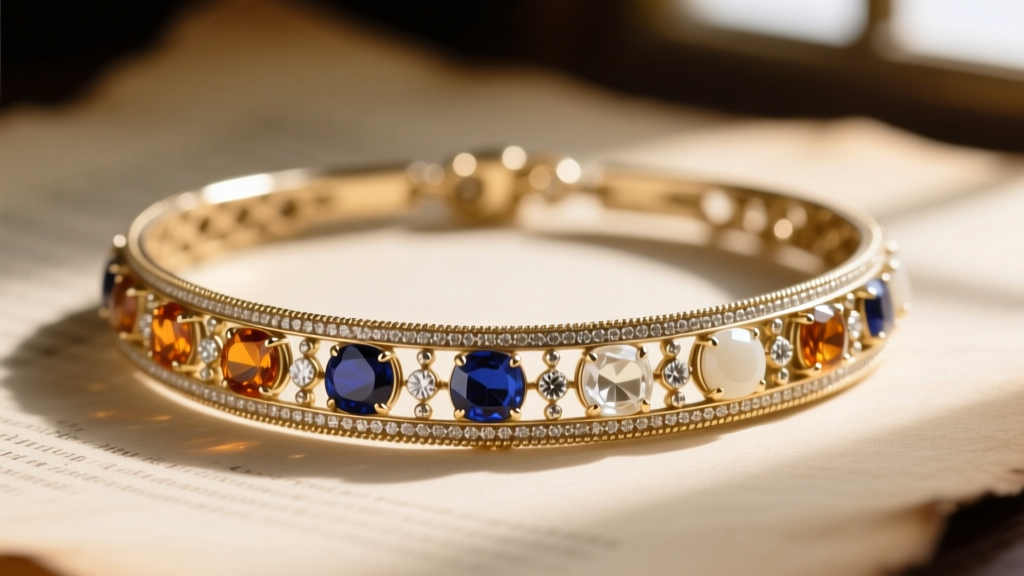 Close-up of an 18k white gold choker setting with milgrain details and prong-set stones mimicking historical Georgian paste jewelry