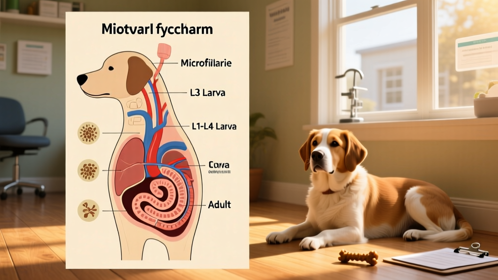Diagram showing heartworm lifecycle stages in dogs