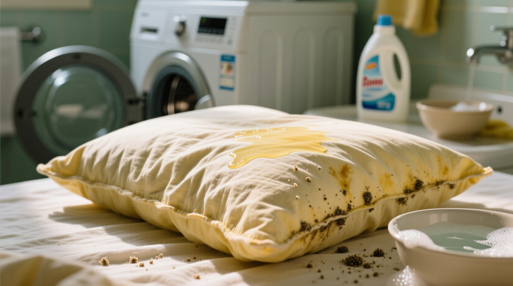 why pillows turn yellow and how to clean them