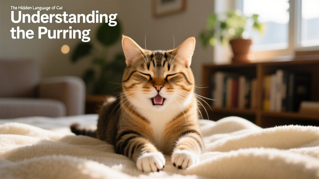 Close-up of a relaxed cat kneading and purring on a soft blanket