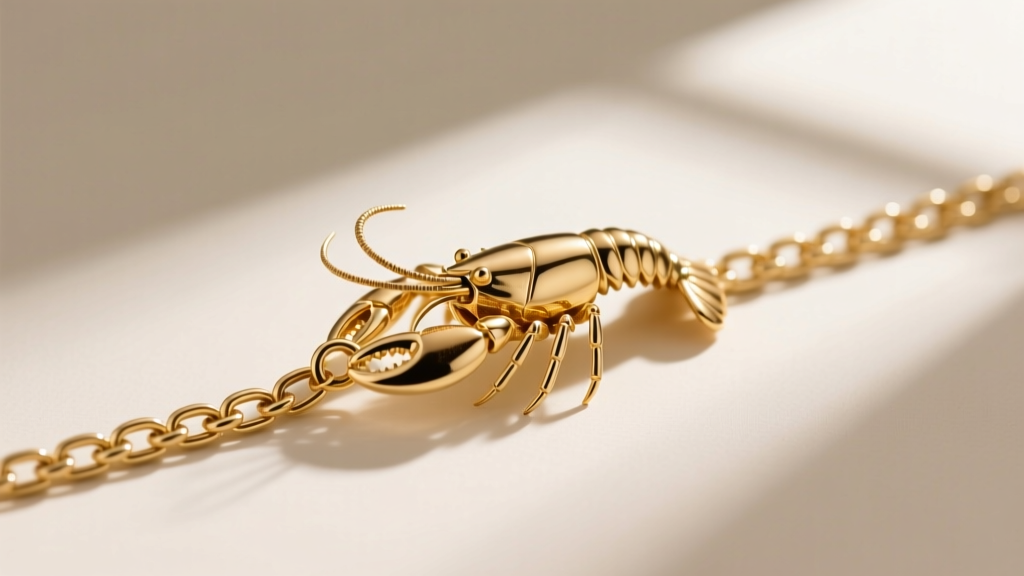 Macro photo of a 14k gold lobster clasp on an 18-inch chain showing the spring mechanism and soldered jump ring in soft lighting