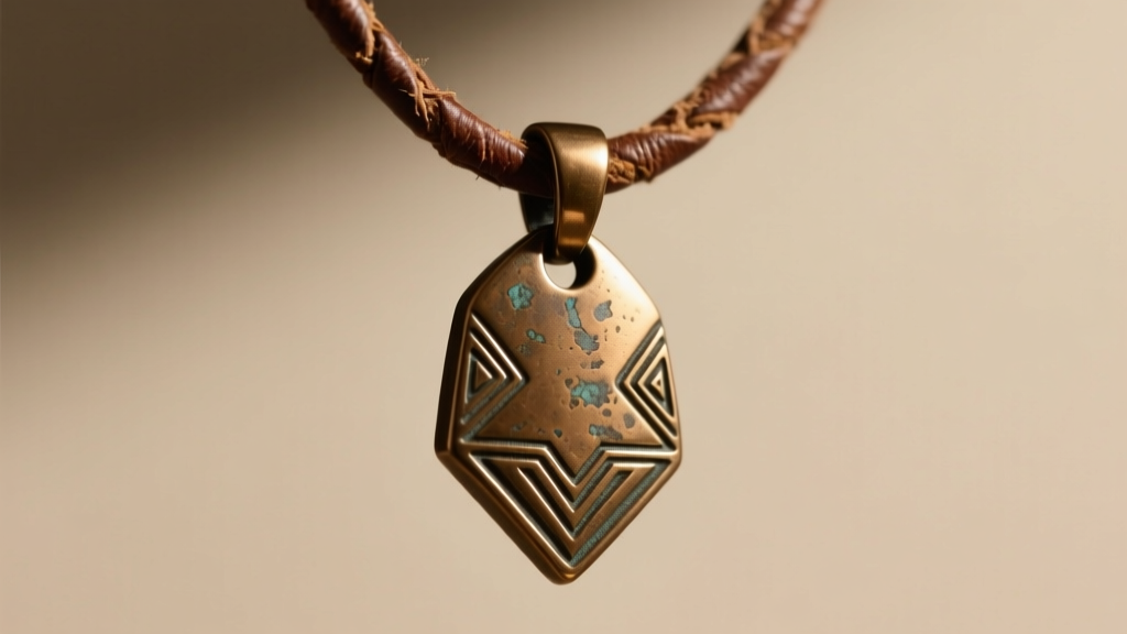 Profile of a heavy bronze pendant on a 22-inch leather cord, showing weight distribution away from the cervical spine base.