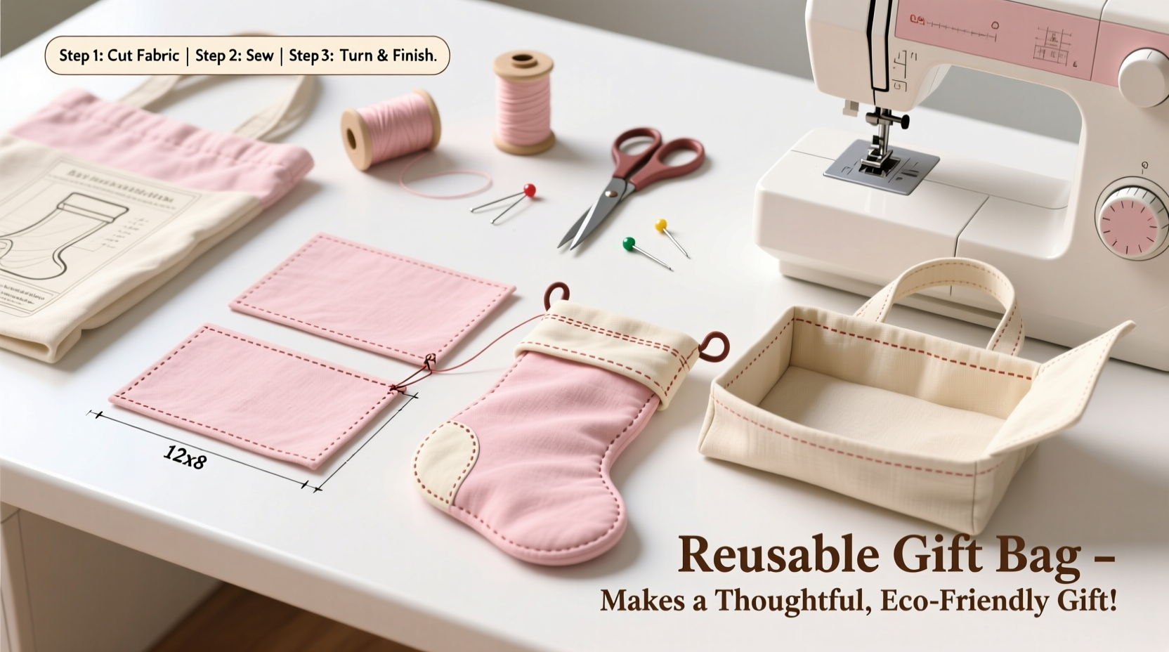 how to make a reusable fabric gift bag that doubles as a stocking stuffer holder