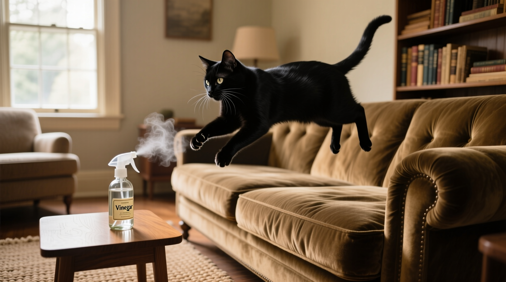 keep cats off the furniture with a spray of vinegar