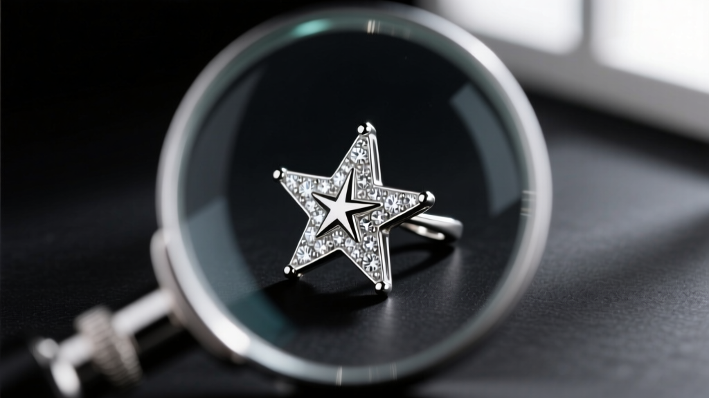 Close-up of a jewelers loupe examining micro-pave prongs on the comet tail of a sterling silver shooting star earring for security