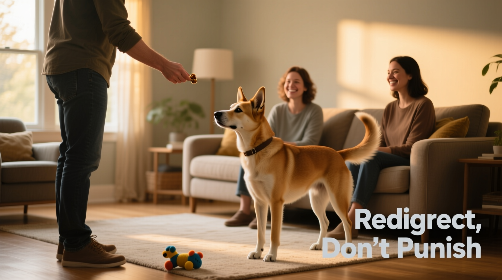 how to stop dogs from jumping on guests using redirection not punishment