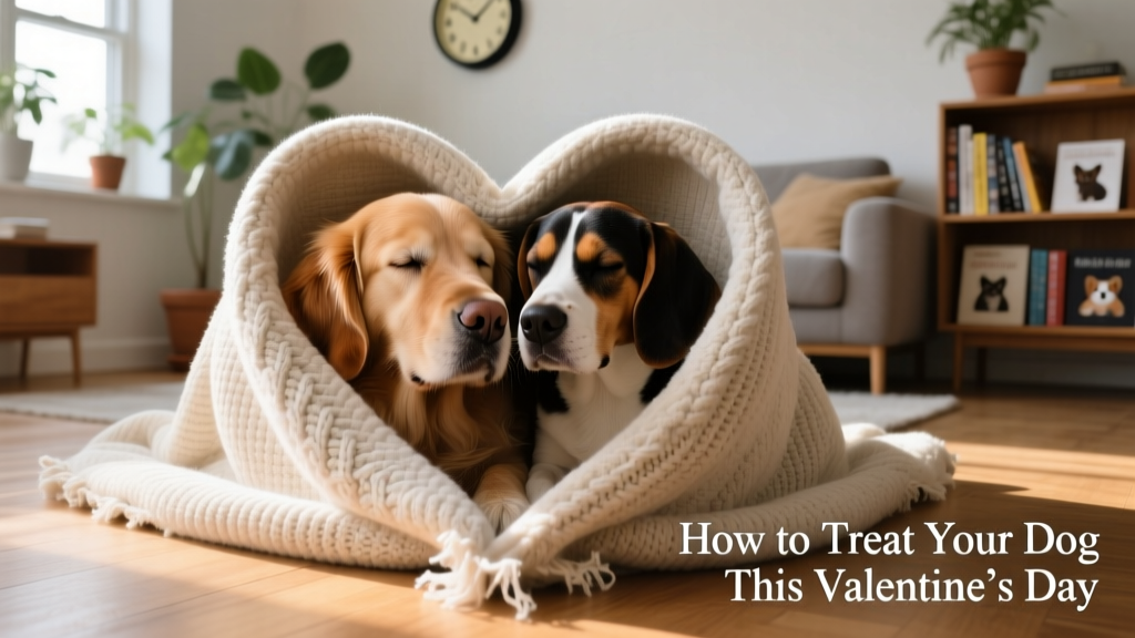 two dog noses poking out from a blanket shaped like a heart around them