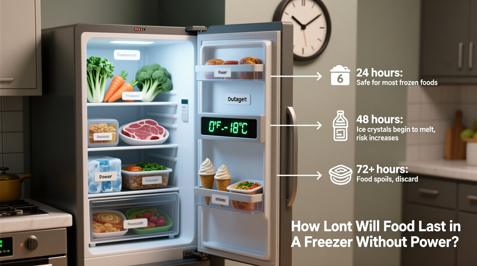 how long will food last in a freezer without power