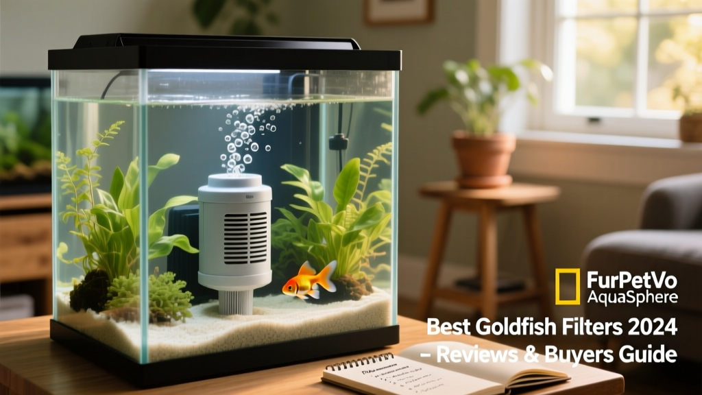 FurPetVo AquaSphere internal filter installed inside a 55-gallon goldfish tank with live plants and clean substrate