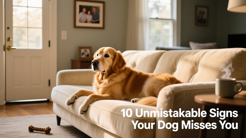 A dog lying on a cozy couch, looking gently toward the door