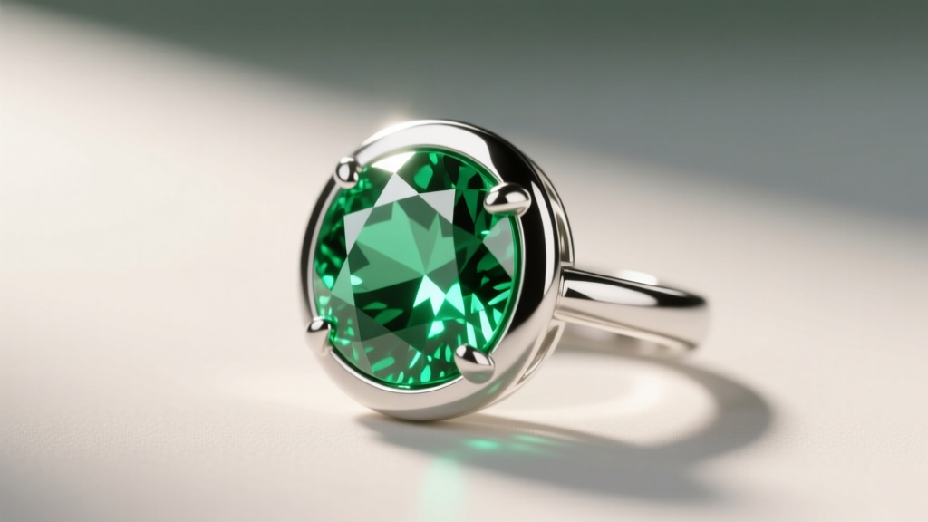 Macro shot of a bezel-set tsavorite garnet pendant in platinum, highlighting the secure metal rim and brilliant green reflections