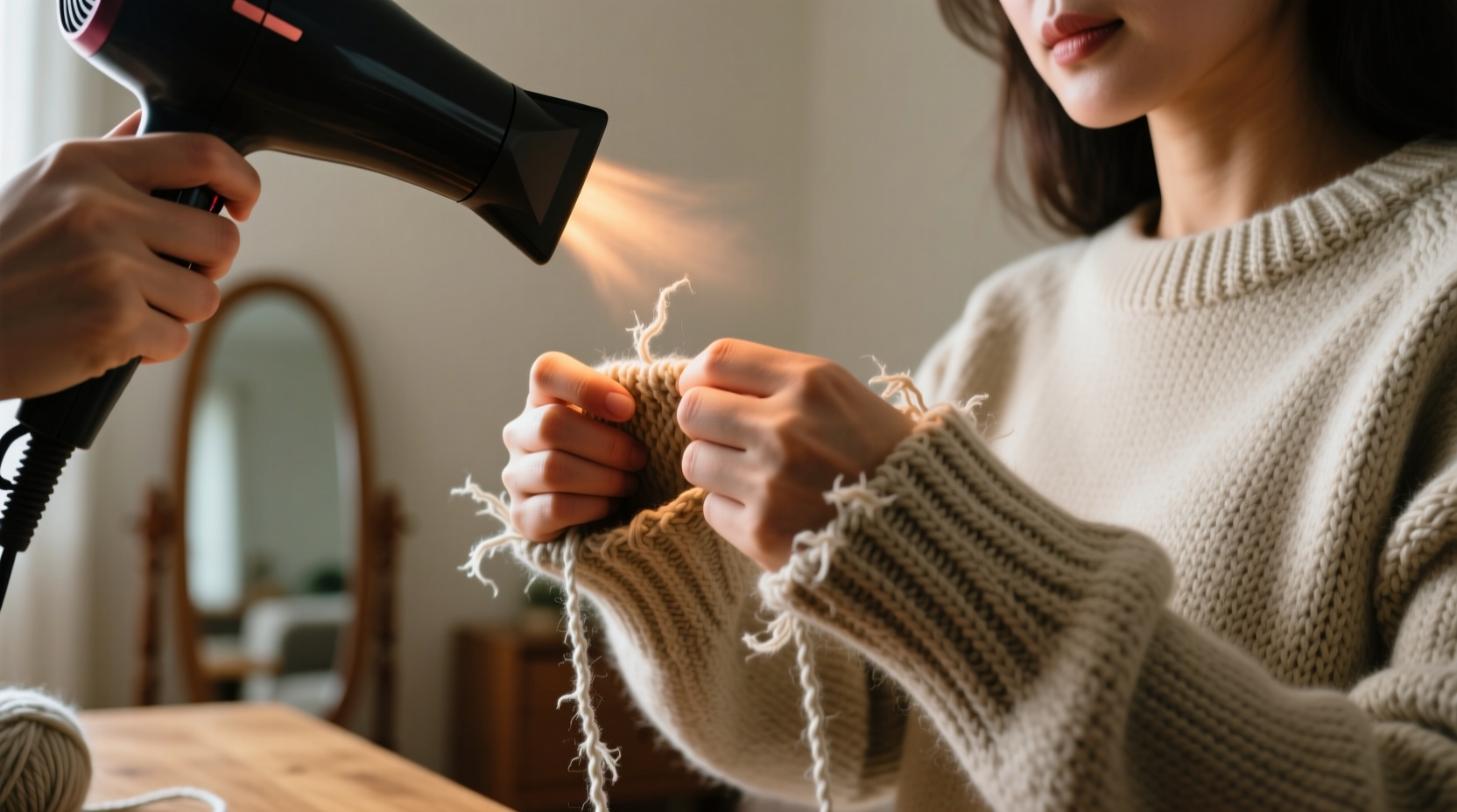 fix stretched out sweater cuffs with a hair dryer
