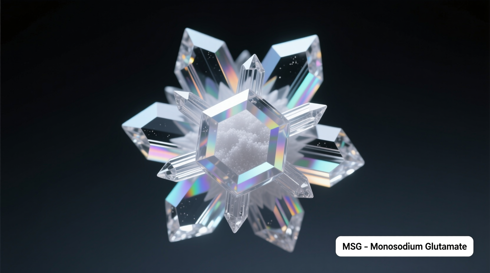 Close-up of MSG crystals under magnification showing their crystalline structure