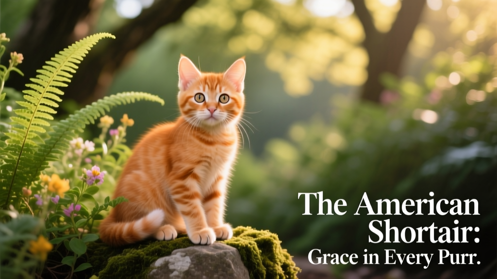 orange american shorthair kitten sitting outside between green plants
