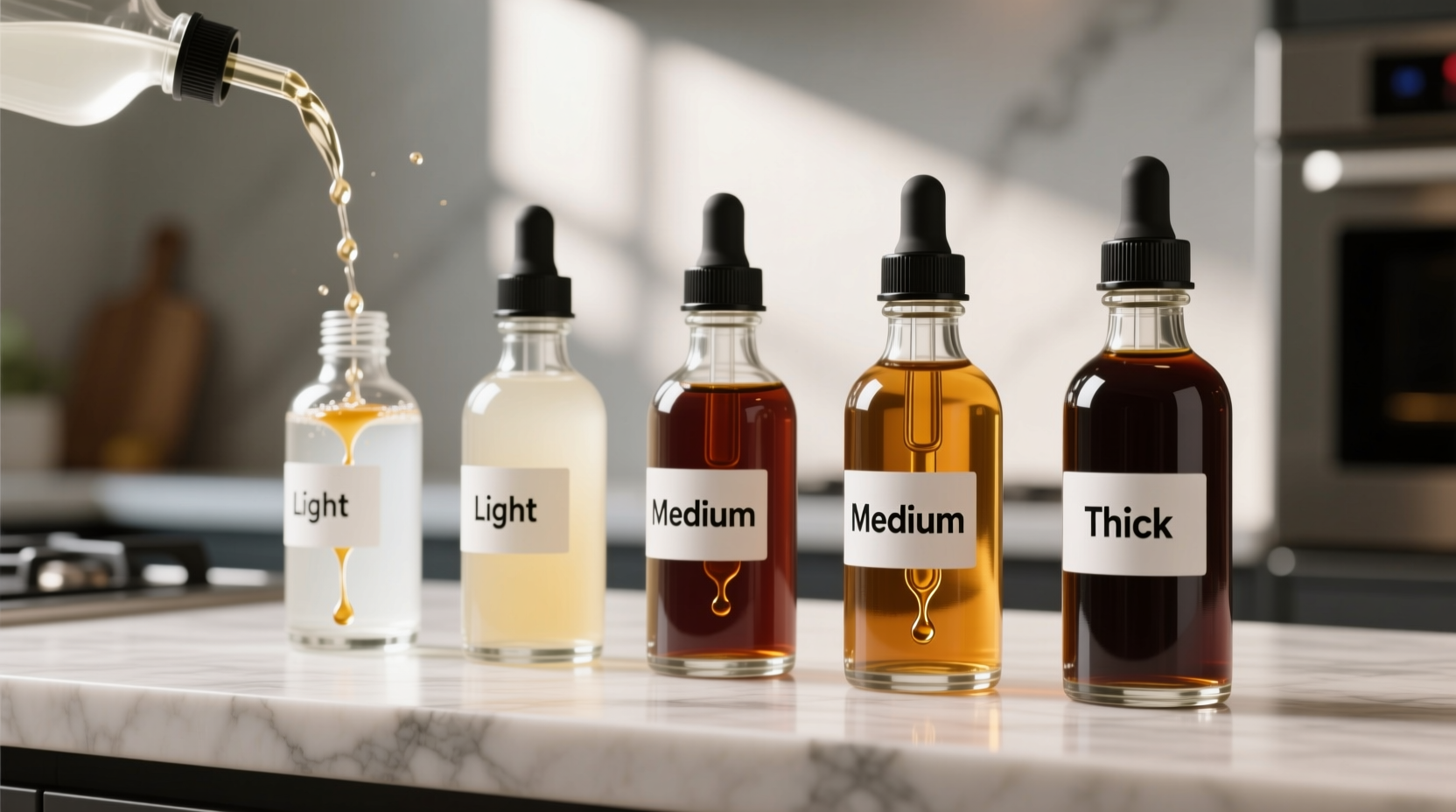 how to organize cocktail syrups by viscosity so they pour consistently