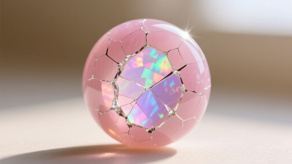 Magnified view of a damaged pink opal bead showing fine surface crazing and micro-fractures caused by extreme heat exposure.
