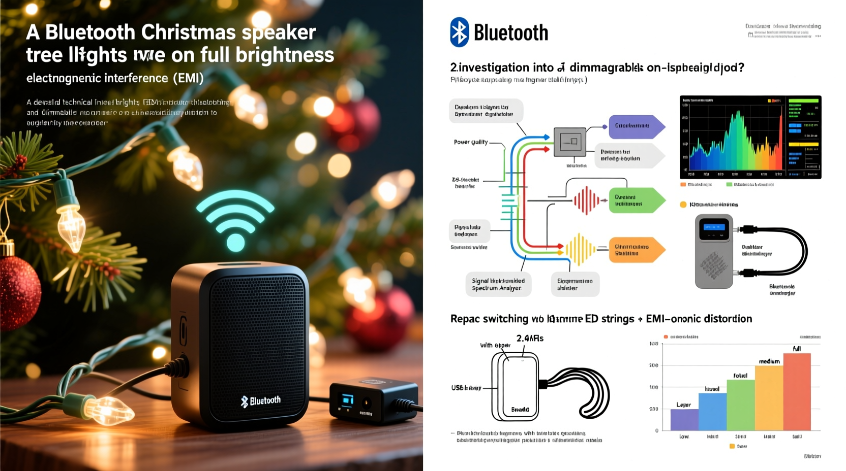 why does my bluetooth christmas speaker cut out only when the tree lights are on full brightness