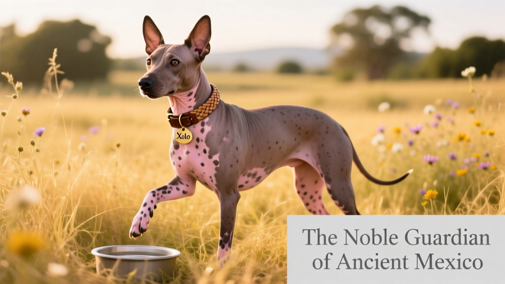 spotted xoloitzcuintle or Mexican hairless dog in grass