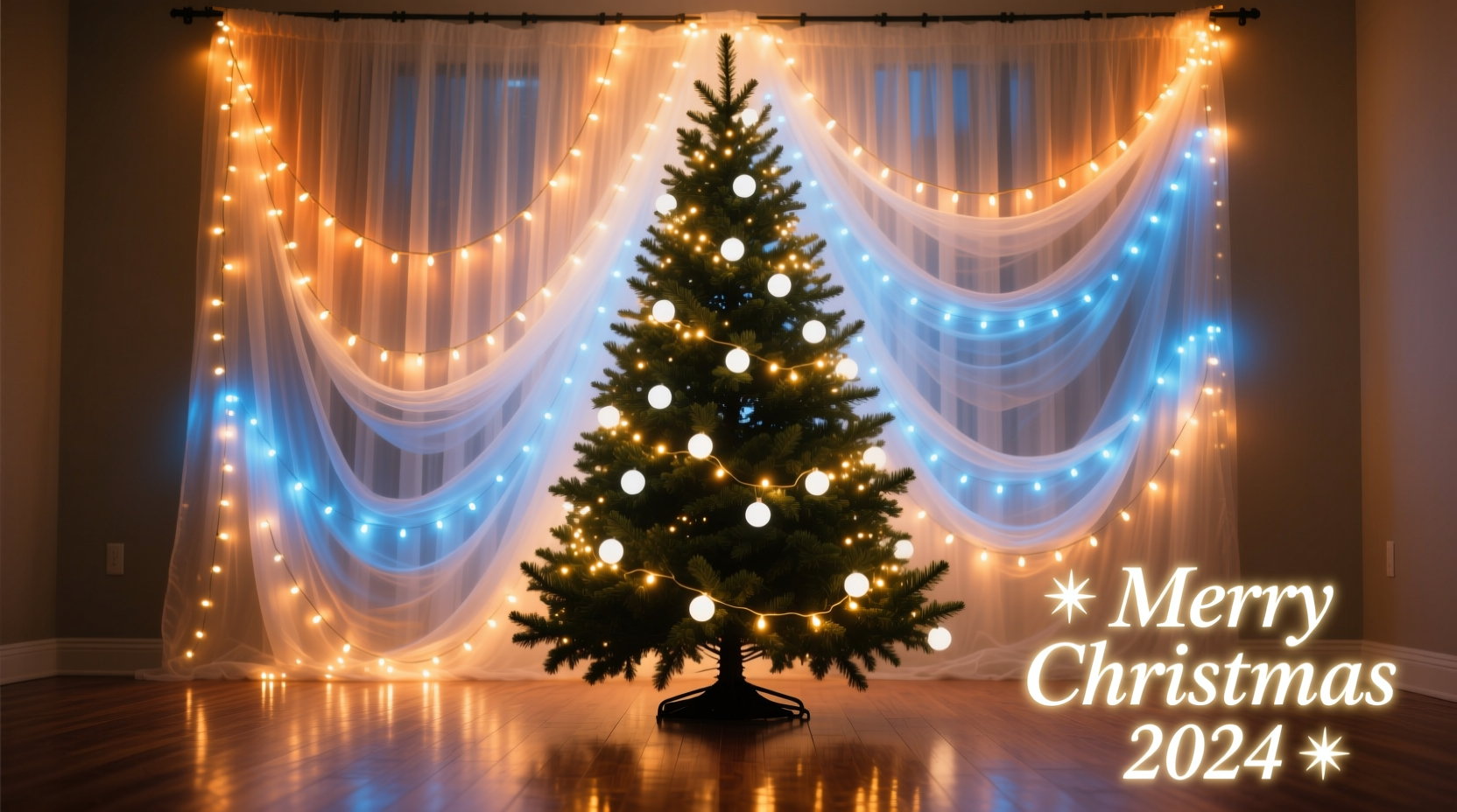 how to create a christmas light curtain effect behind the tree