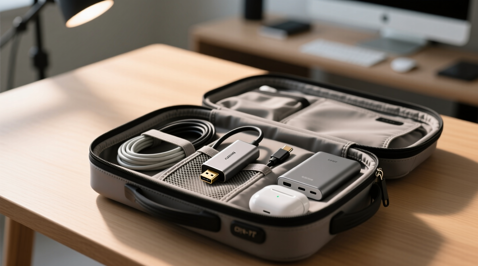 the cable adapter packed go bag