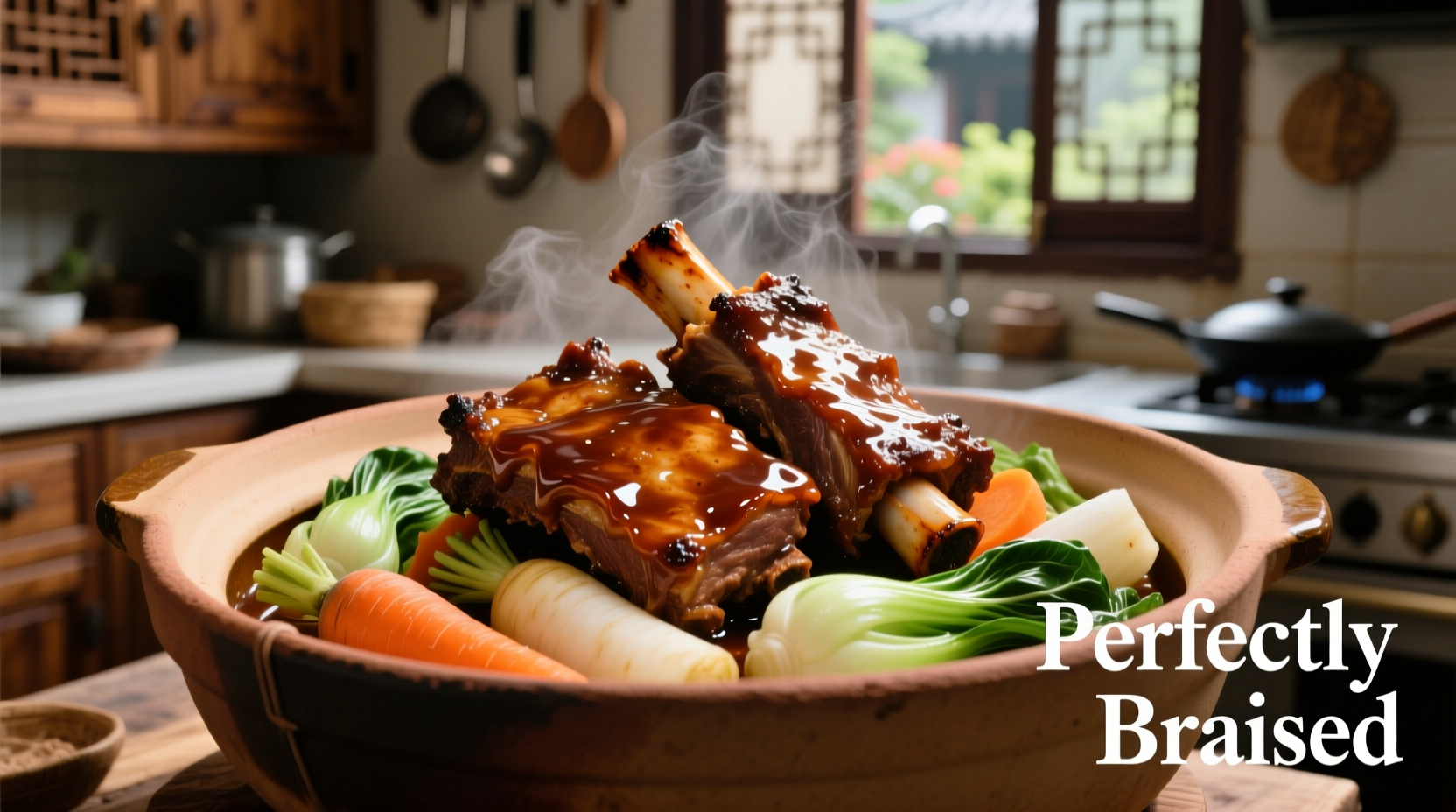 Perfectly braised short ribs with vegetables