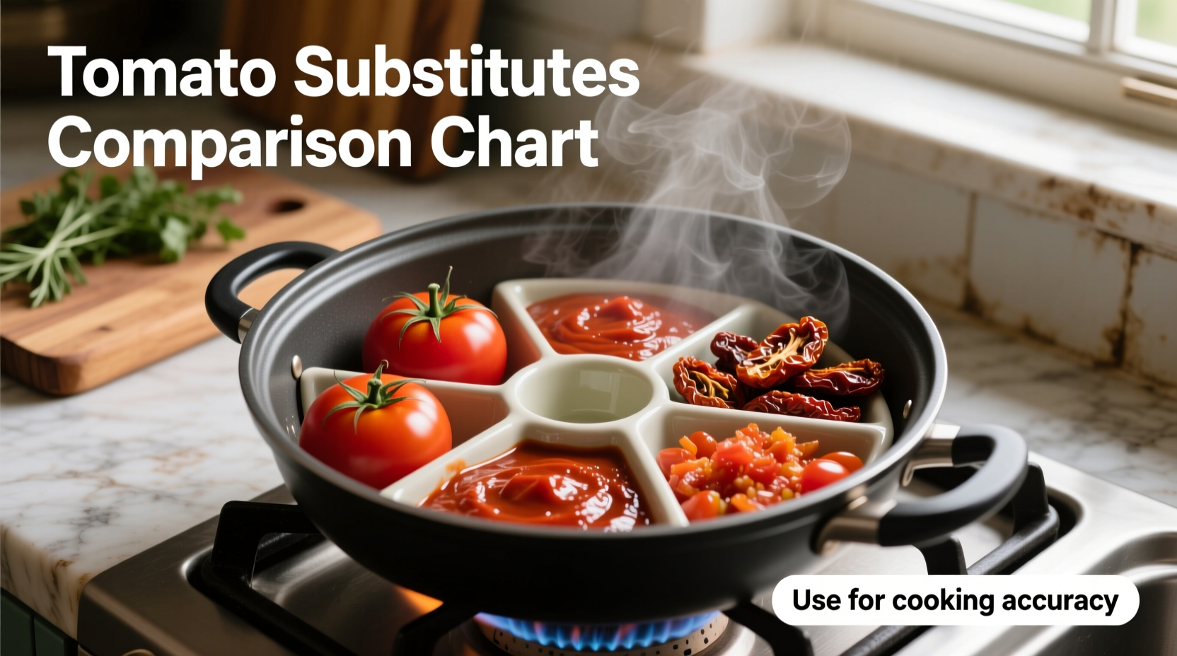 Tomato substitutes comparison chart in cooking pot