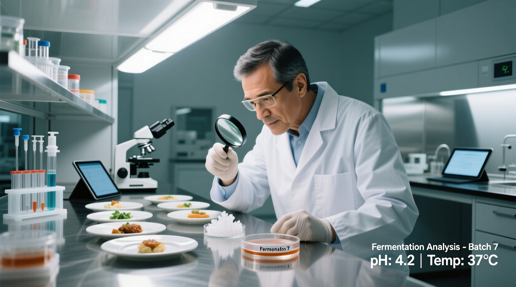 Food scientist analyzing samples in laboratory