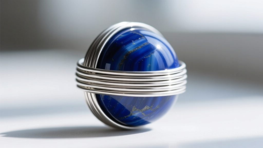 Macro shot of 18-gauge sterling silver wire wrapped loop securing a heavy lapis bead, showing tight and flush wire coils.