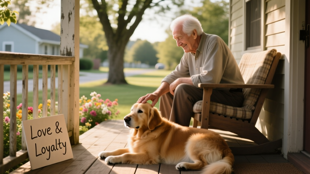 man sitting on his porch with his dog