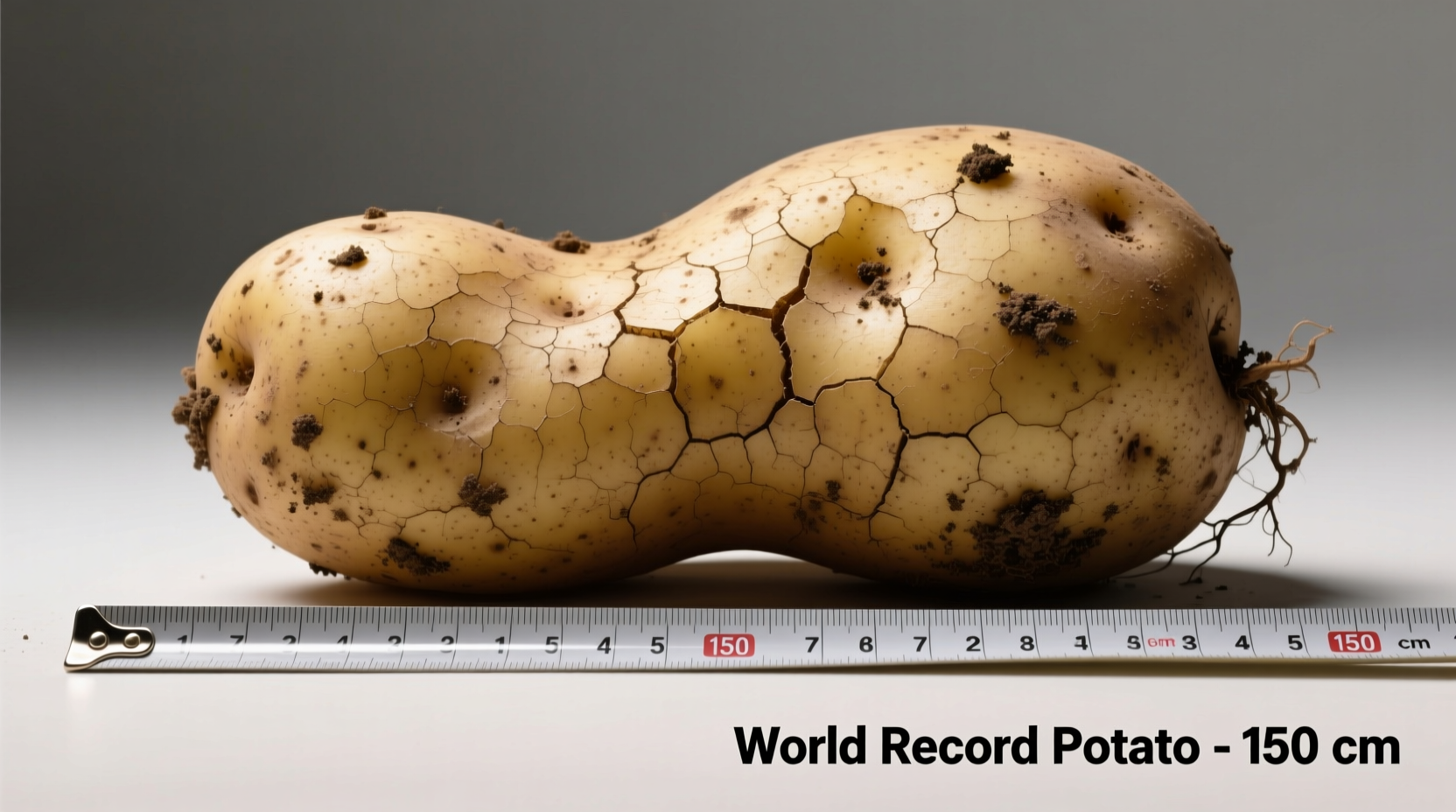 World record potato next to standard measuring tape