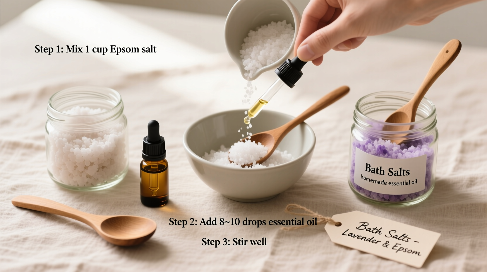 how to make your own bath salts with essential oils and epsom salt