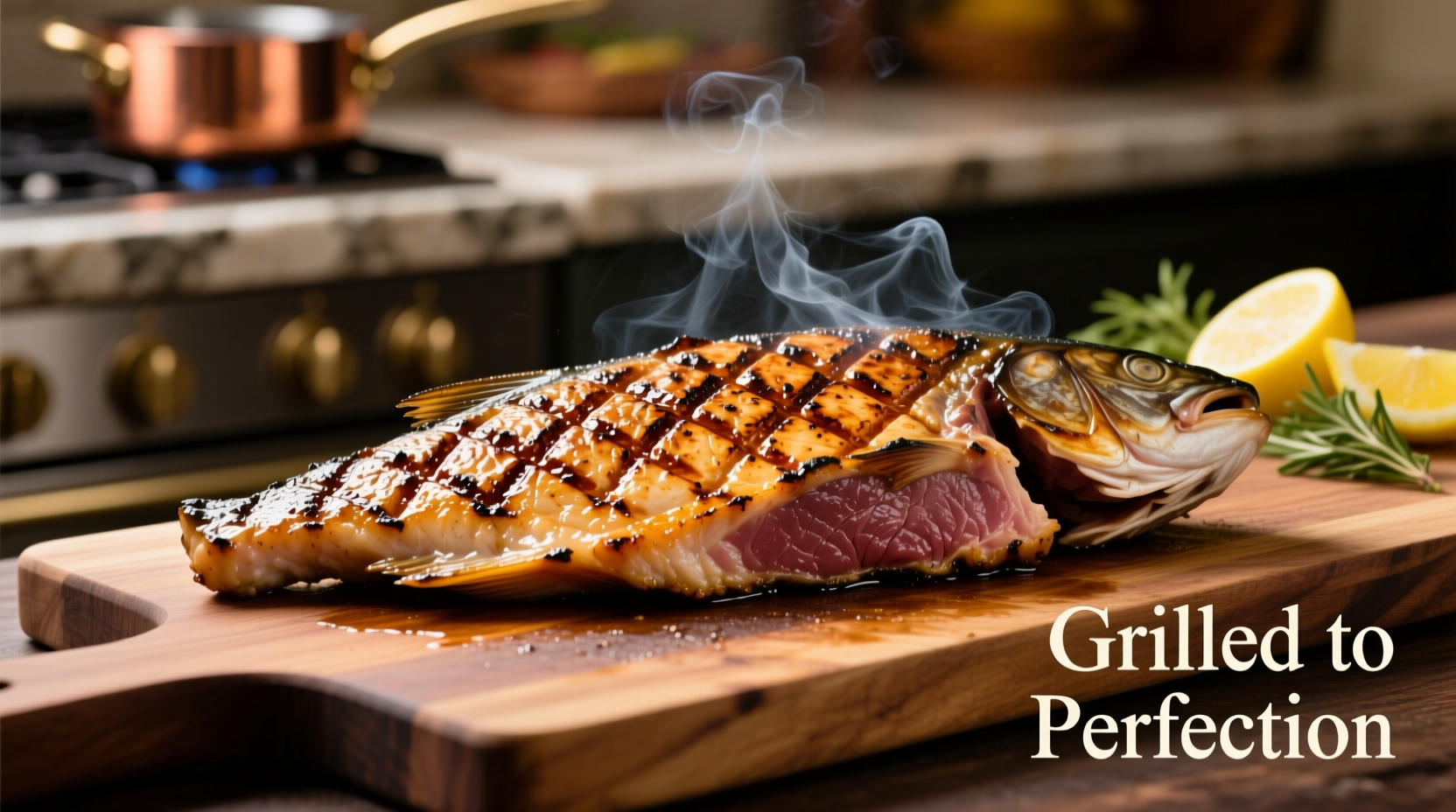 Perfectly grilled swordfish steak with char marks