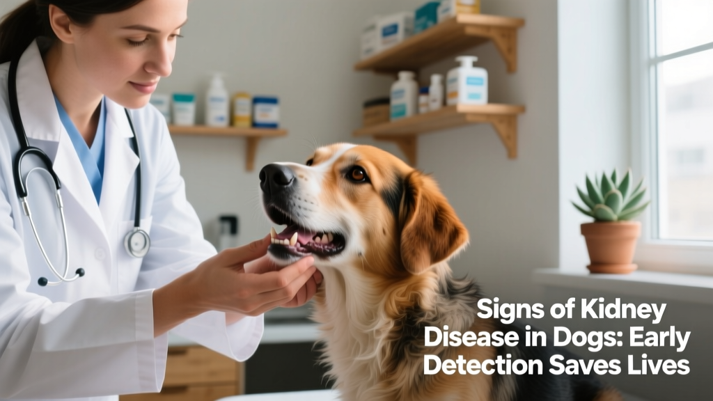 Veterinarian gently examining a dog’s gums during a wellness check, highlighting oral signs of kidney disease