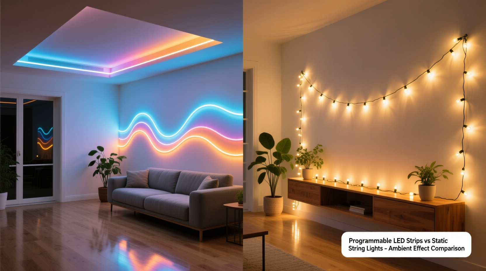 programmable led strips vs static string lights which create better ambiance