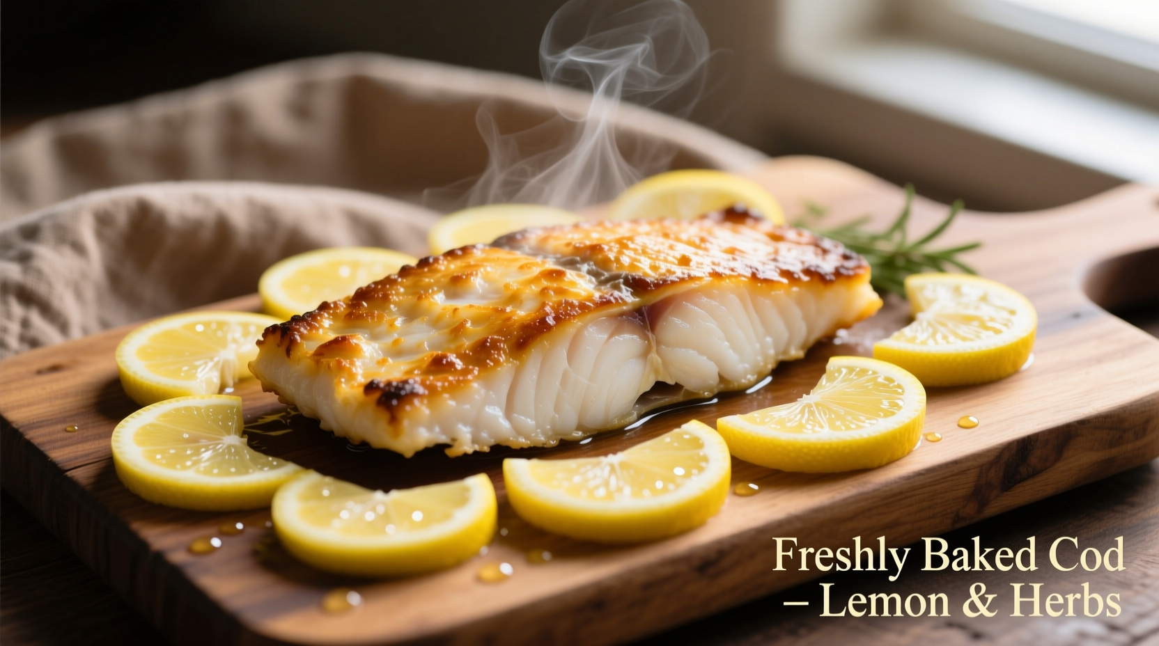 Perfectly baked cod fillet with lemon slices