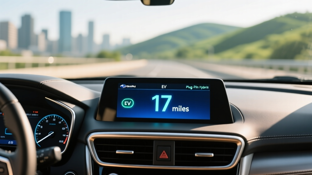 Dashboard display of the Subaru Crosstrek Plug-In Hybrid showing 17 miles of remaining electric vehicle range