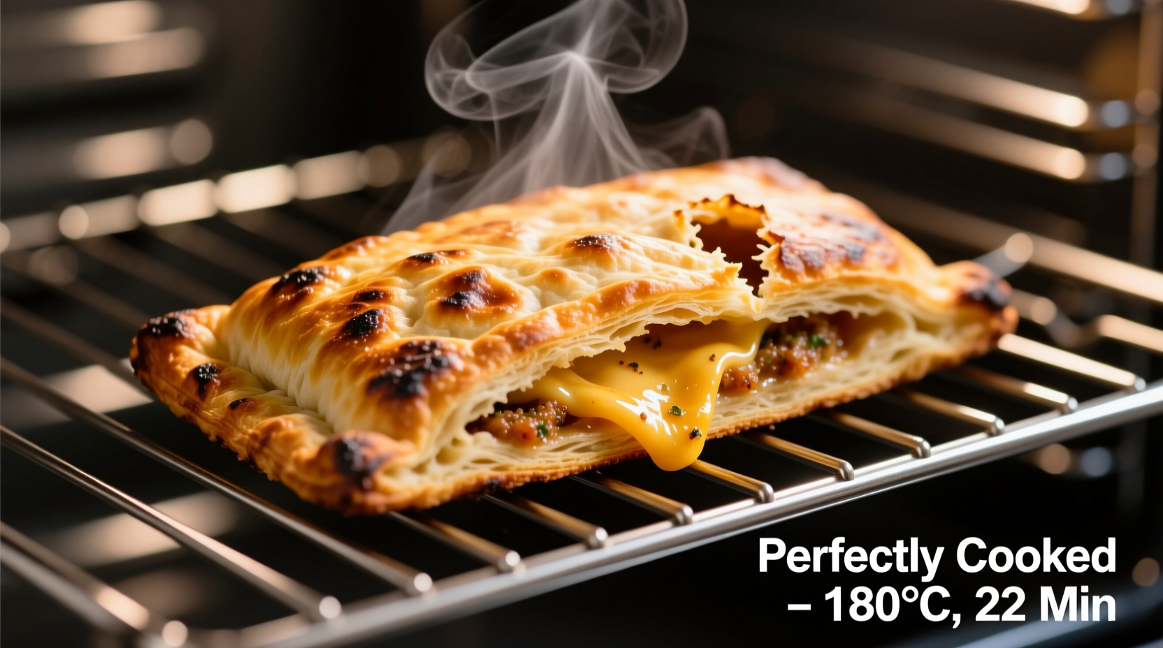 Perfectly cooked Hot Pockets on oven rack with golden crust