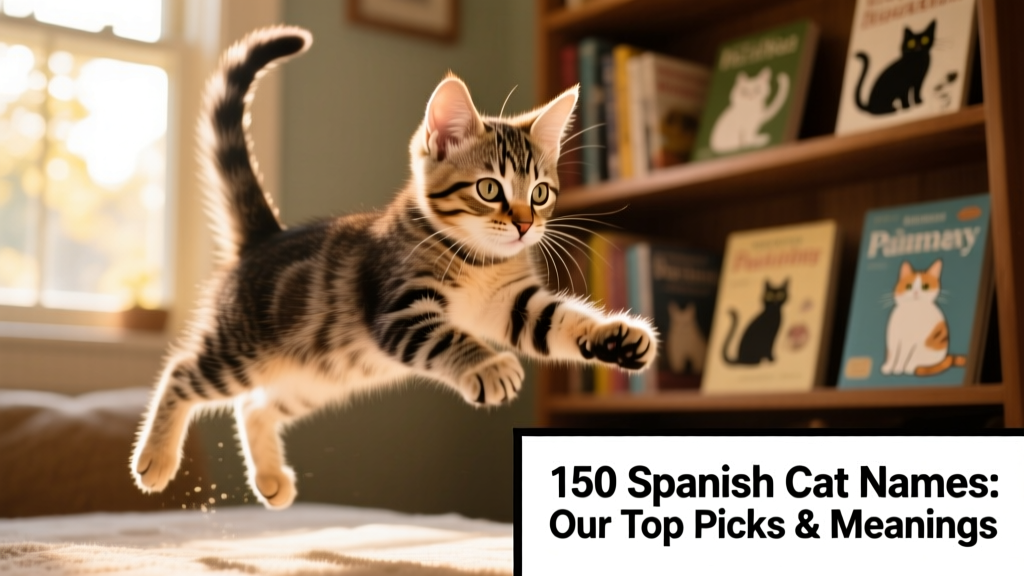 A tabby kitten mid-pounce, tail high, eyes locked on an unseen target—full of playful intensity