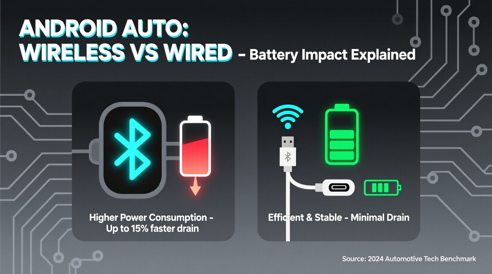 android auto wireless vs wired does the convenient connection drain battery too fast