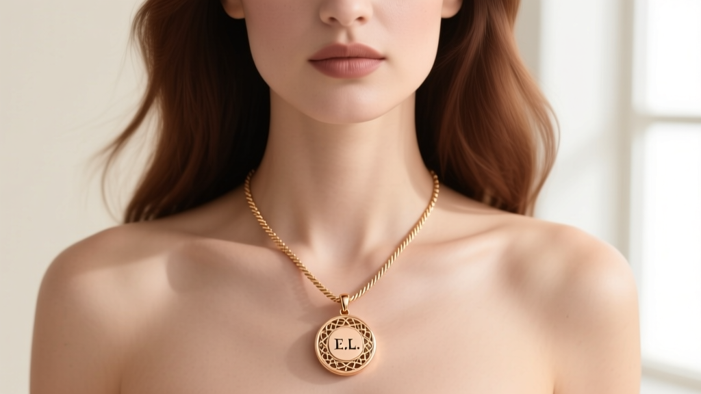 Woman wearing a delicate 18k rose gold hidden message locket love necklace, showing the clasp detail and 16-inch cable chain.
