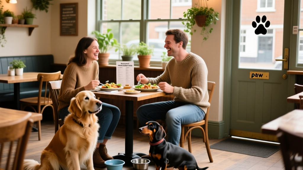 Pet parents at a dog-friendly restaurant in Haslemere.