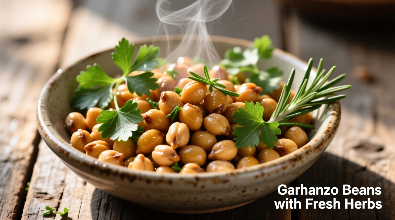 Gekochte Kichererbsen in Schüssel mit frischen Kräutern