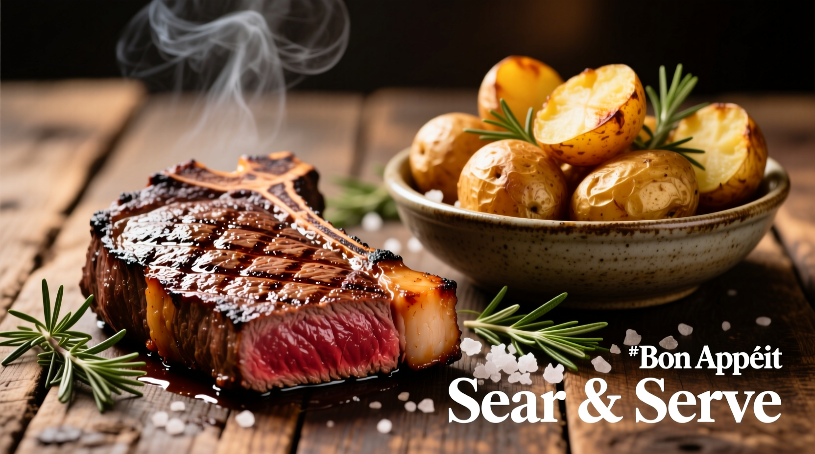 Perfectly seared steak with golden roasted potatoes