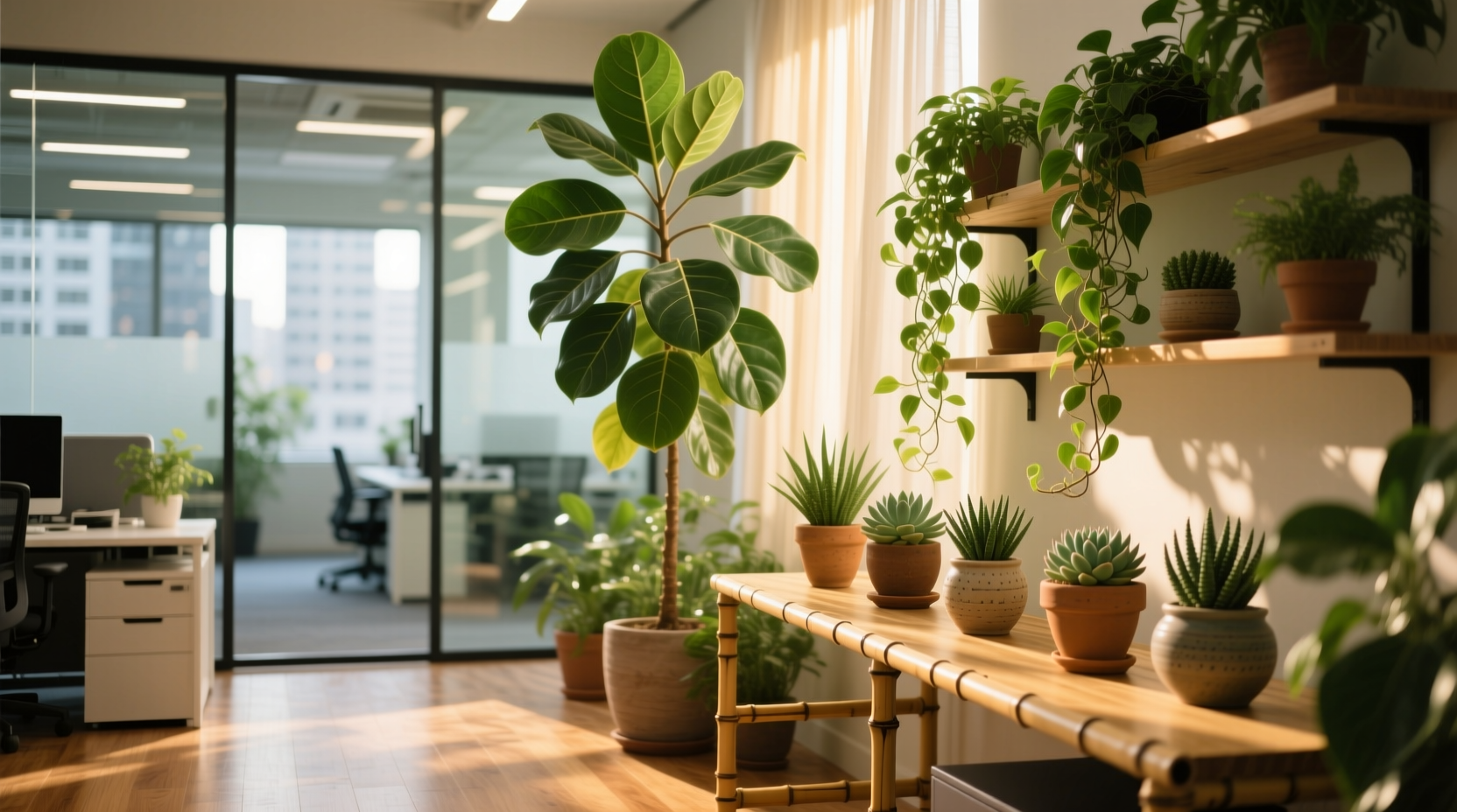 plants in an office