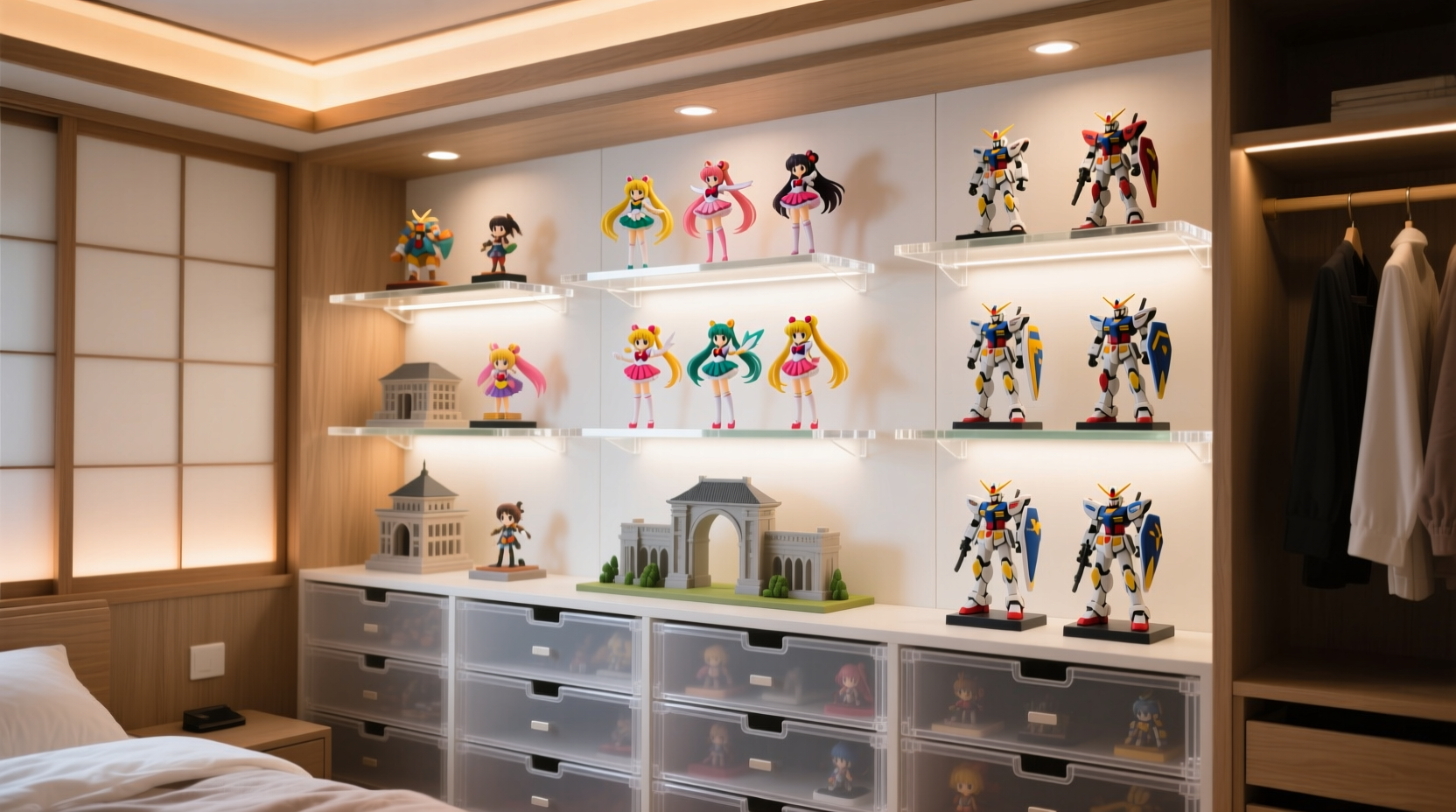 anime figurine storage shelf vs drawer