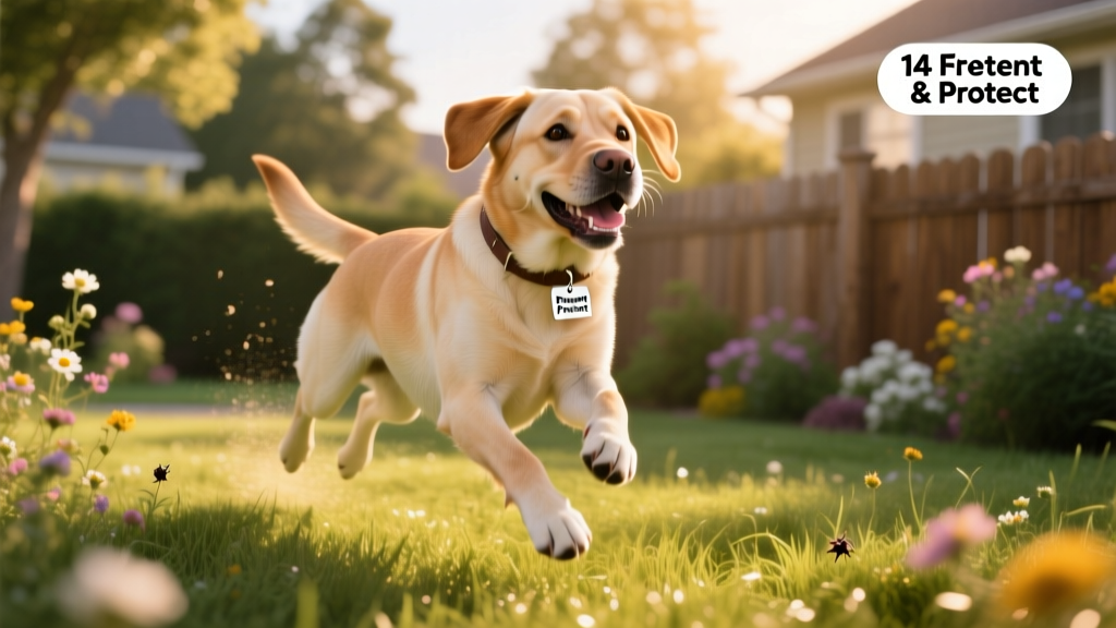 A happy, healthy dog playing outdoors, free of fleas and ticks