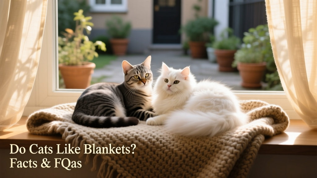 Two cats sharing a large woven cotton blanket on a windowsill, basking in afternoon sunlight