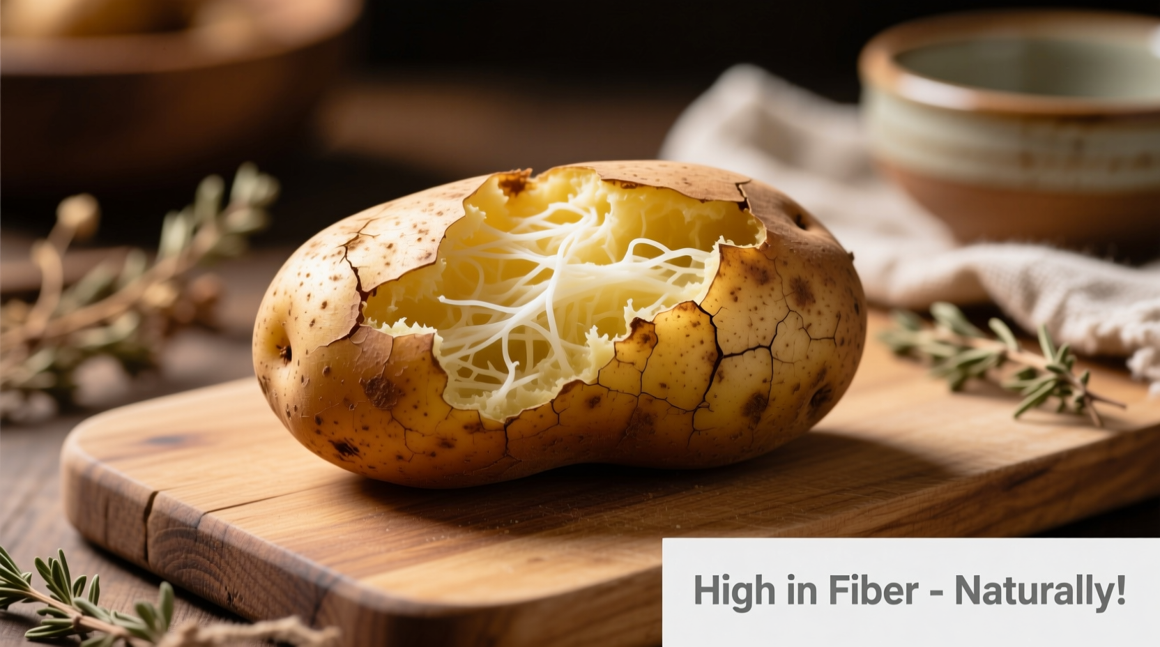 Baked potato with skin showing fiber content